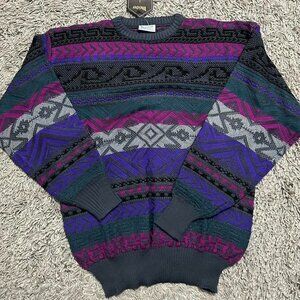 Meister 90s Vintage Retro Patterned New Wool Deadstock Sweater Size XL